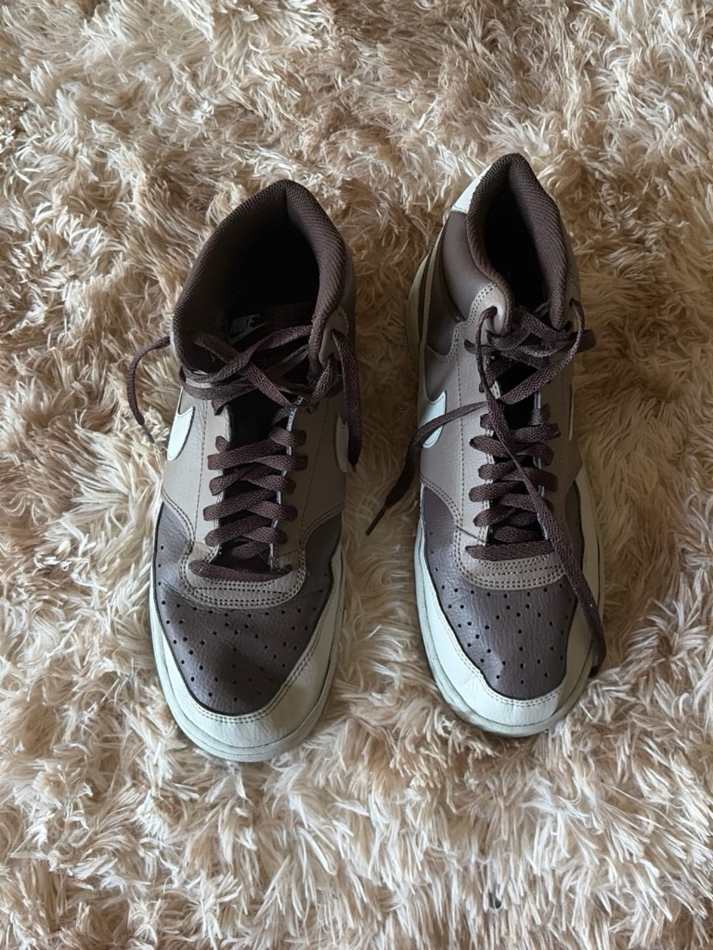 Nike Men's Brown and Cream High-Top Sneakers